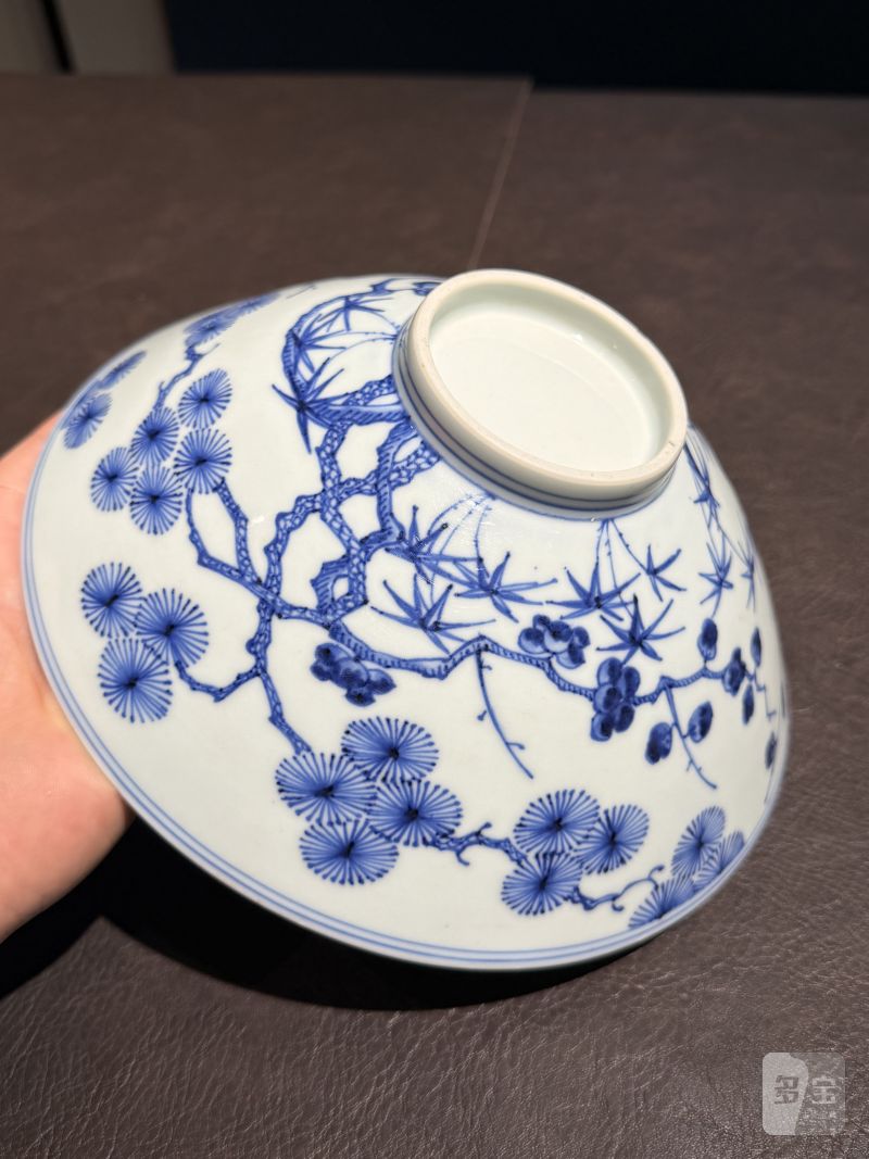清康熙 仿永乐青花松竹梅斗笠碗 - 图21